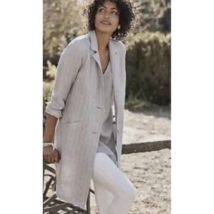 J. Jill Relaxed 100% Linen Pinstripe Jacket Gray White Blazer Size XL Lagenlook‎
